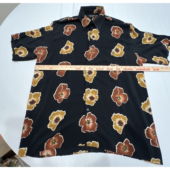Riscatto Men Large Black w/ Leaves Made in Italy Rayon Short Sleeve Shirt - Picture 5 of 6